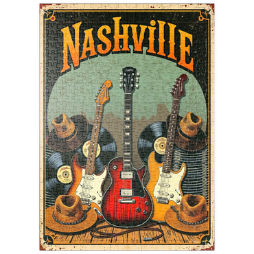 Darstellung des Puzzle Motivs puzzleplate Nashville Guitars and Cowboy Hats 500 Puzzle