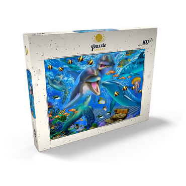 Darstellung des Puzzle Motivs Laughing Dolphins 100 Puzzle Schachtel Ansicht2