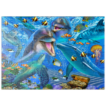 Darstellung des Puzzle Motivs puzzleplate Laughing Dolphins 100 Puzzle
