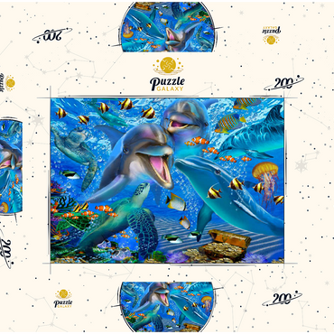 Darstellung des Puzzle Motivs Laughing Dolphins 200 Puzzle Schachtel 3D Modell
