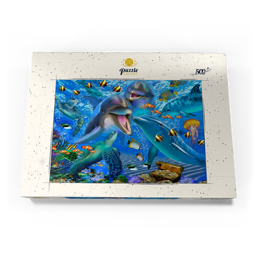 Darstellung des Puzzle Motivs Laughing Dolphins 500 Puzzle Schachtel Ansicht3