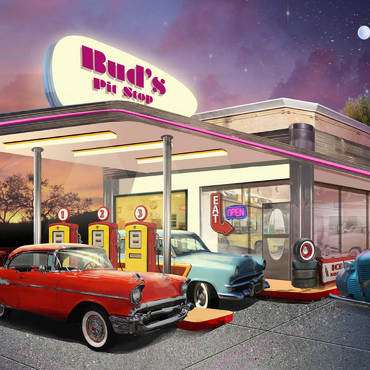 Darstellung des Puzzle Motivs Bud's Pit Stop 500 Puzzle 3D Modell