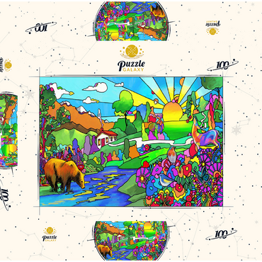 Darstellung des Puzzle Motivs Bear River Sunset 100 Puzzle Schachtel 3D Modell