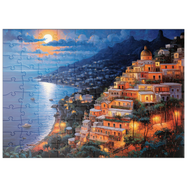 Darstellung des Puzzle Motivs puzzleplate Positano Moonlit 100 Puzzle