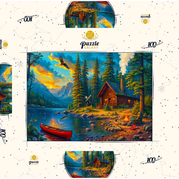 Darstellung des Puzzle Motivs Cabin by the Lake 100 Puzzle Schachtel 3D Modell
