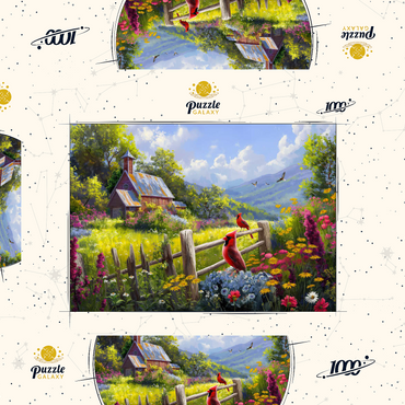 Darstellung des Puzzle Motivs Cardinals in the Garden 1000 Puzzle Schachtel 3D Modell