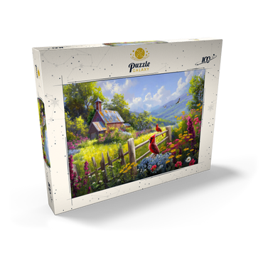 Darstellung des Puzzle Motivs Cardinals in the Garden 100 Puzzle Schachtel Ansicht2