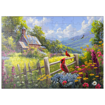 Darstellung des Puzzle Motivs puzzleplate Cardinals in the Garden 100 Puzzle
