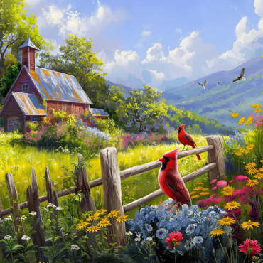 Darstellung des Puzzle Motivs Cardinals in the Garden 200 Puzzle 3D Modell