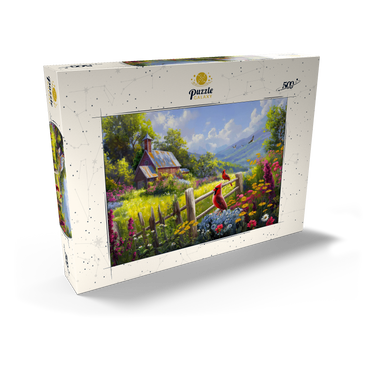 Darstellung des Puzzle Motivs Cardinals in the Garden 500 Puzzle Schachtel Ansicht2