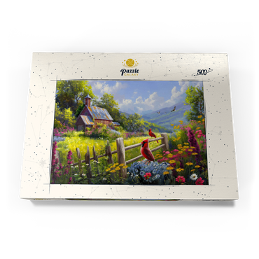 Darstellung des Puzzle Motivs Cardinals in the Garden 500 Puzzle Schachtel Ansicht3