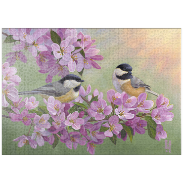 Darstellung des Puzzle Motivs puzzleplate Spring Glow Chickadees 1000 Puzzle