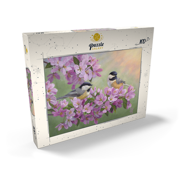 Darstellung des Puzzle Motivs Spring Glow Chickadees 100 Puzzle Schachtel Ansicht2