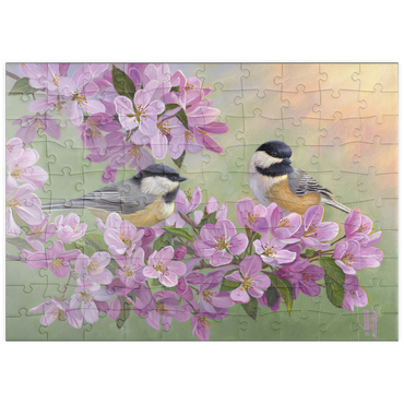 Darstellung des Puzzle Motivs puzzleplate Spring Glow Chickadees 100 Puzzle