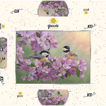 Darstellung des Puzzle Motivs Spring Glow Chickadees 100 Puzzle Schachtel 3D Modell