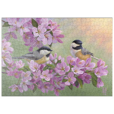Darstellung des Puzzle Motivs puzzleplate Spring Glow Chickadees 500 Puzzle