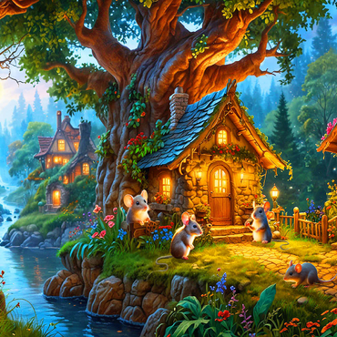 Darstellung des Puzzle Motivs Mice Cottage Retreat 100 Puzzle 3D Modell