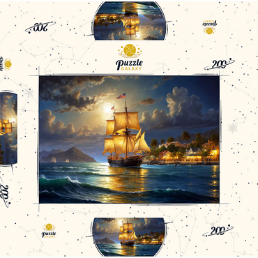 Darstellung des Puzzle Motivs Ship Harbor Scene 200 Puzzle Schachtel 3D Modell
