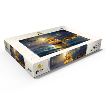 Darstellung des Puzzle Motivs Ship Harbor Scene 500 Puzzle Schachtel Ansicht1