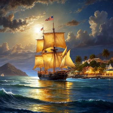 Darstellung des Puzzle Motivs Ship Harbor Scene 500 Puzzle 3D Modell
