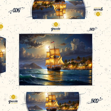 Darstellung des Puzzle Motivs Ship Harbor Scene 500 Puzzle Schachtel 3D Modell