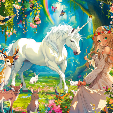 Darstellung des Puzzle Motivs Fairy and Unicorn 100 Puzzle 3D Modell