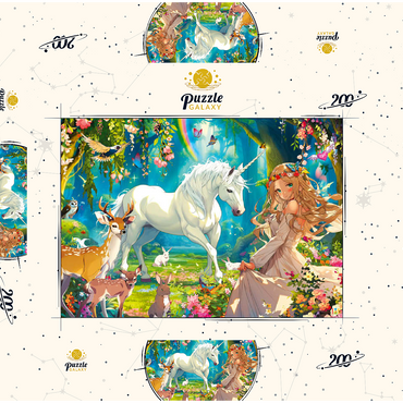 Darstellung des Puzzle Motivs Fairy and Unicorn 200 Puzzle Schachtel 3D Modell