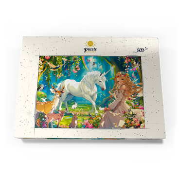 Darstellung des Puzzle Motivs Fairy and Unicorn 500 Puzzle Schachtel Ansicht3