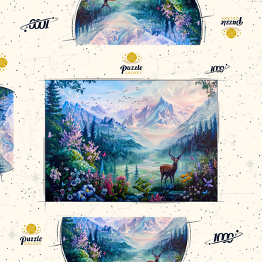 Darstellung des Puzzle Motivs Forest Deer 1000 Puzzle Schachtel 3D Modell