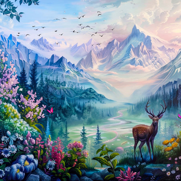 Darstellung des Puzzle Motivs Forest Deer 100 Puzzle 3D Modell