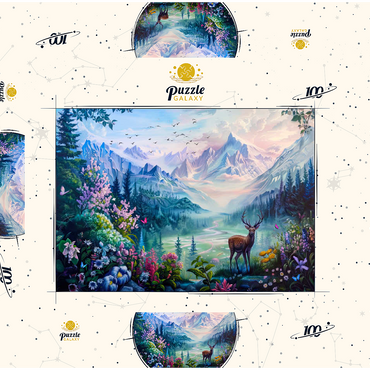 Darstellung des Puzzle Motivs Forest Deer 100 Puzzle Schachtel 3D Modell