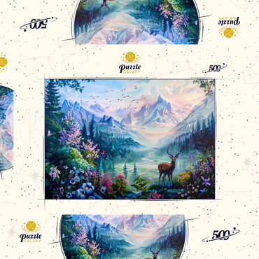 Darstellung des Puzzle Motivs Forest Deer 500 Puzzle Schachtel 3D Modell