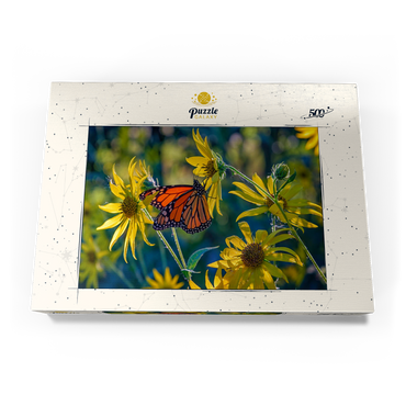 Darstellung des Puzzle Motivs The Monarch and the Sunflower 500 Puzzle Schachtel Ansicht3