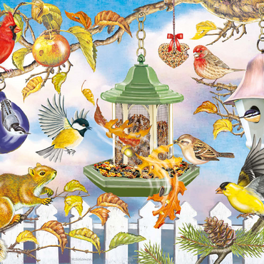 Darstellung des Puzzle Motivs Backyard Birds In Autumn 100 Puzzle 3D Modell