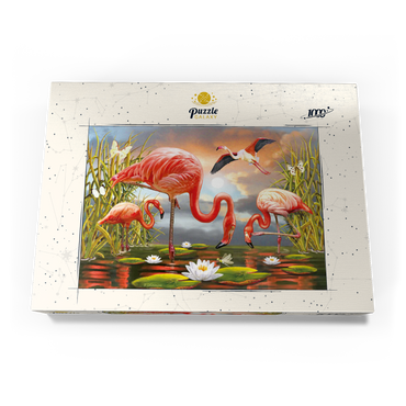 Darstellung des Puzzle Motivs Flamingoes 1000 Puzzle Schachtel Ansicht3