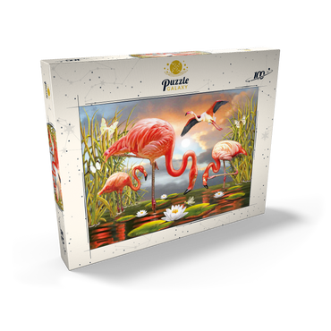 Darstellung des Puzzle Motivs Flamingoes 100 Puzzle Schachtel Ansicht2