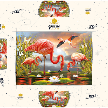 Darstellung des Puzzle Motivs Flamingoes 100 Puzzle Schachtel 3D Modell