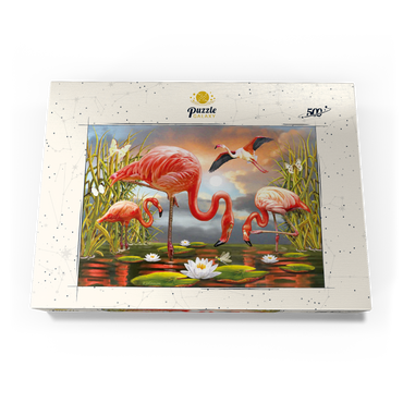 Darstellung des Puzzle Motivs Flamingoes 500 Puzzle Schachtel Ansicht3
