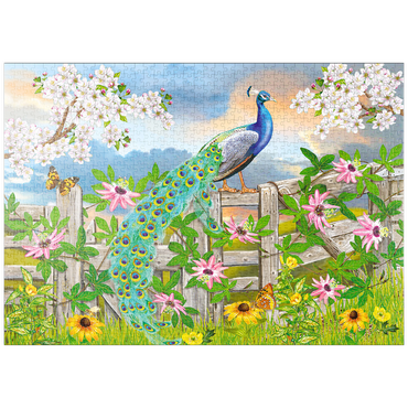 Darstellung des Puzzle Motivs puzzleplate Peacock On Fence 1000 Puzzle