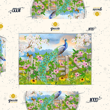 Darstellung des Puzzle Motivs Peacock On Fence 1000 Puzzle Schachtel 3D Modell