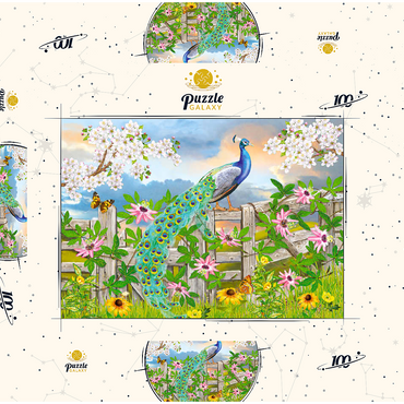 Darstellung des Puzzle Motivs Peacock On Fence 100 Puzzle Schachtel 3D Modell