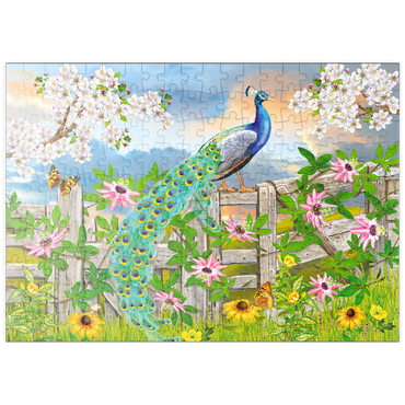 Darstellung des Puzzle Motivs puzzleplate Peacock On Fence 200 Puzzle