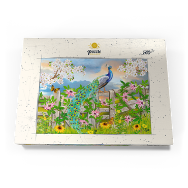 Darstellung des Puzzle Motivs Peacock On Fence 500 Puzzle Schachtel Ansicht3