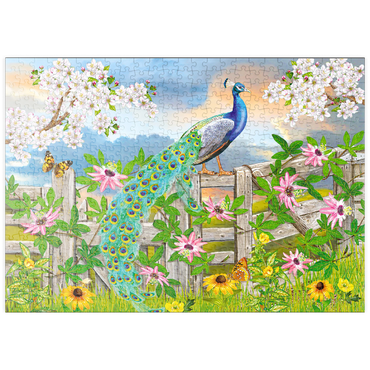 Darstellung des Puzzle Motivs puzzleplate Peacock On Fence 500 Puzzle