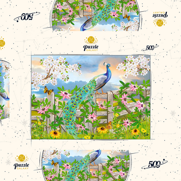 Darstellung des Puzzle Motivs Peacock On Fence 500 Puzzle Schachtel 3D Modell