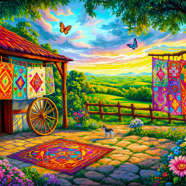 Darstellung des Puzzle Motivs Quilts and Butterflies 100 Puzzle 3D Modell