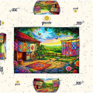 Darstellung des Puzzle Motivs Quilts and Butterflies 200 Puzzle Schachtel 3D Modell