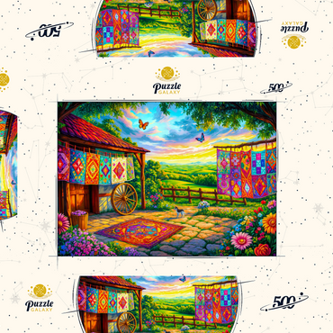 Darstellung des Puzzle Motivs Quilts and Butterflies 500 Puzzle Schachtel 3D Modell