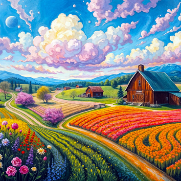 Darstellung des Puzzle Motivs Flower Fields In The Valley 500 Puzzle 3D Modell