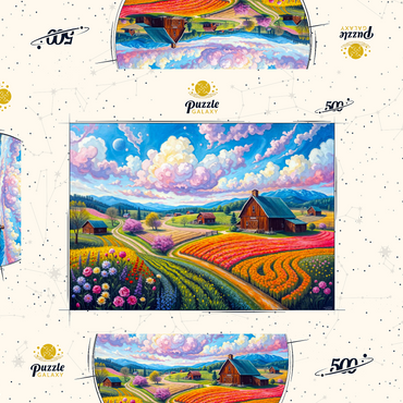 Darstellung des Puzzle Motivs Flower Fields In The Valley 500 Puzzle Schachtel 3D Modell